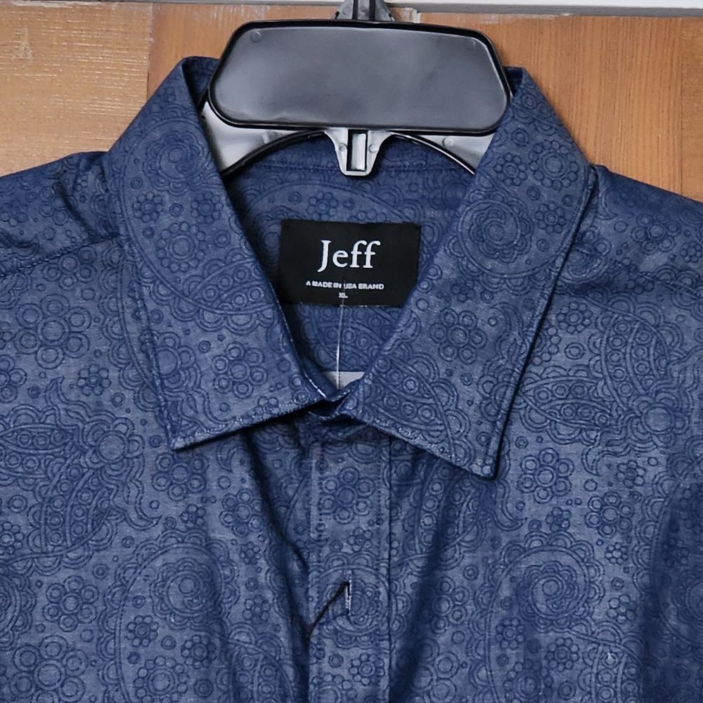 JEFF Made in USA Dark Blue Cotton w/ Paisley Print Slim XL